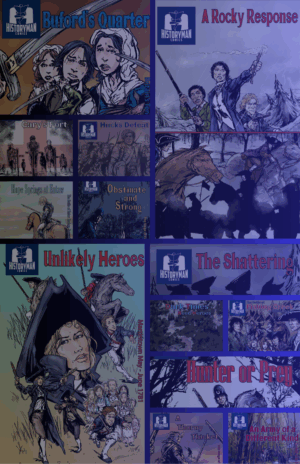 A collage of comic book covers with historical themes and dramatic scenes, featuring the Educator Bundle.
