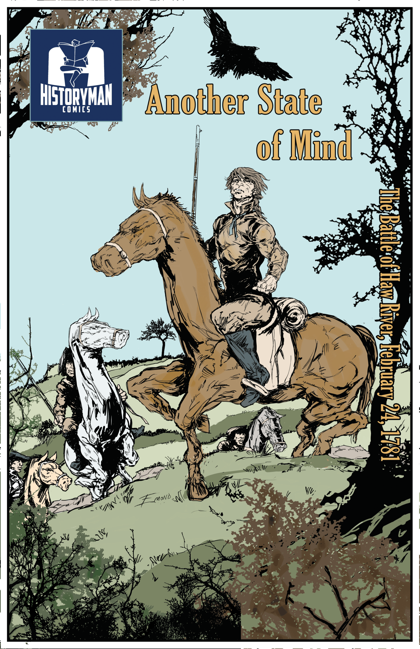 Comic book cover shows a rider with a rifle on horseback, encountering another fallen rider and horse.